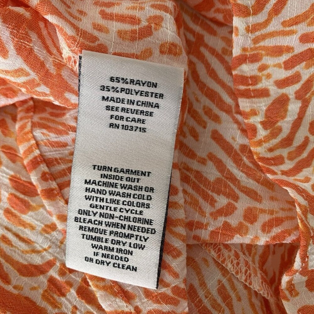 Nanette Lepore Top Womens Size Large Orange Animal Print Sleeveless Button - Picture 9 of 9
